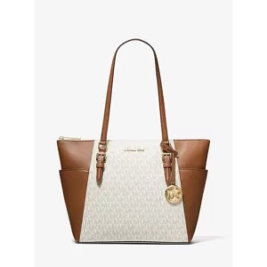 michael kors Charlotte Large Logo and Leather Top-Zip Tote Bag