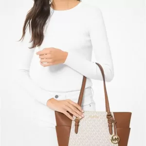 michael kors Charlotte Large Logo and Leather Top-Zip Tote Bag