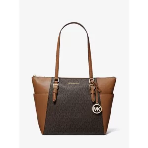 michael kors Charlotte Large Logo and Leather Top-Zip Tote Bag