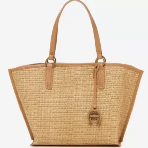 Etienne Aigner Maya Bite straw and leather satchel biscuit