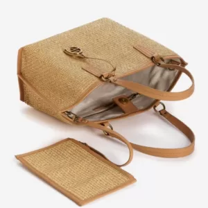 Etienne Aigner Maya Bite straw and leather satchel biscuit