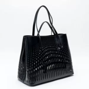 Alaia Mina 32 Optical Perfo Lux Tote Bag Black