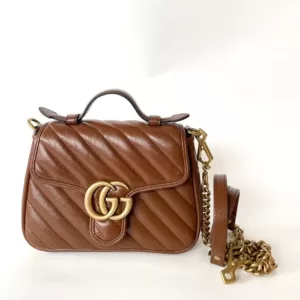 Gucci Marmont Mini Top Handle Bag in Brown