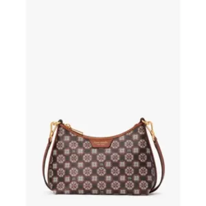 Kate Spade Flower Monogram Coated Canvas Top Zip Crossbody Black Multi