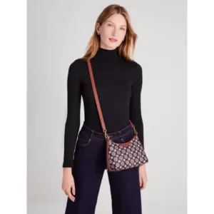 Kate Spade Flower Monogram Coated Canvas Top Zip Crossbody Black Multi