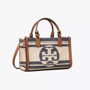 tory burch Ella Jacquard Stripe Mini Tote Natural Royal Navy