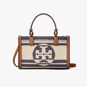 tory burch Ella Jacquard Stripe Mini Tote Natural Royal Navy