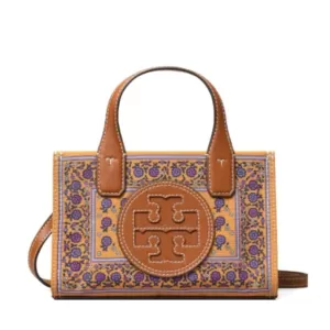 Tory Burch Ella Printed Mini Tote Brown Floral Daisy Border