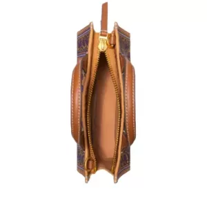 Tory Burch Ella Printed Mini Tote Brown Floral Daisy Border