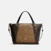 Kacey Satchel In Blocked Signature Canvas Khaki Brown Multi