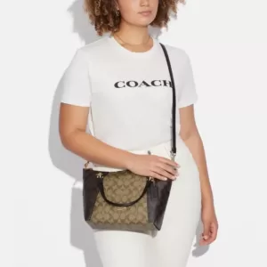 Kacey Satchel In Blocked Signature Canvas Khaki Brown Multi