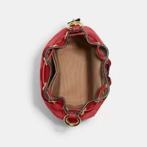 Coach Mini Dempsey Bucket Bag In Signature Jacquard With Stripe And Coach Patch Red Apple Multi