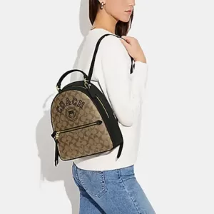 Coach Jordyn Backpack In Signature Canvas With Varsity Motif Khaki Amazon Green