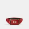 Coach Track Belt Bag In Colorblock Signature Canvas With Coach Stamp Red Khaki Multi