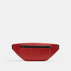 Coach Track Belt Bag In Colorblock Signature Canvas With Coach Stamp Red Khaki Multi