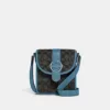 Coach North/South Lonnie Crossbody In Signature Jacquard Black Smoke Pacific Blue