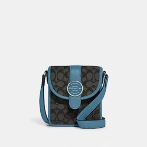 Coach North/South Lonnie Crossbody In Signature Jacquard Black Smoke Pacific Blue