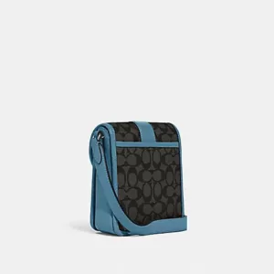 Coach North/South Lonnie Crossbody In Signature Jacquard Black Smoke Pacific Blue