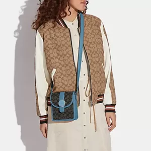 Coach North/South Lonnie Crossbody In Signature Jacquard Black Smoke Pacific Blue