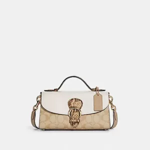 Coach Kleo Top Handle In Blocked Signature Canvas Light Khaki Chalk Multi