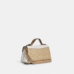 Coach Kleo Top Handle In Blocked Signature Canvas Light Khaki Chalk Multi