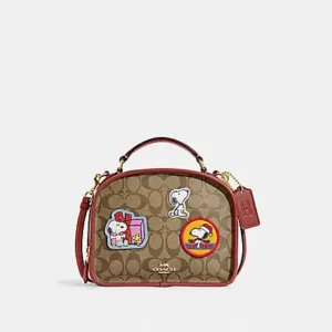 Coach X Peanuts Lunch Pail In Signature Canvas With Patches Khaki Redwood Multi