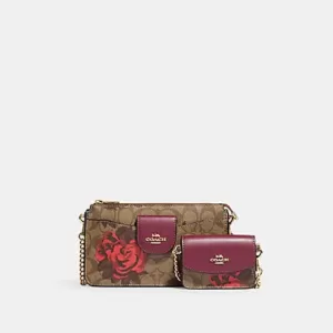 Coach Poppy Crossbody With Card Case In Signature Canvas With Jumbo Floral Print Khaki Multi
