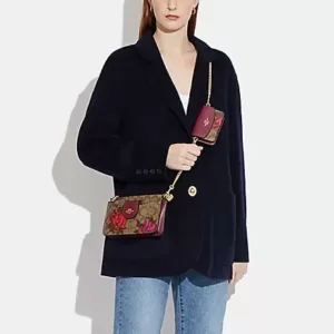 Coach Poppy Crossbody With Card Case In Signature Canvas With Jumbo Floral Print Khaki Multi