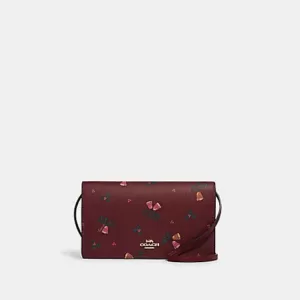 Coach Anna Foldover Clutch Crossbody With Holiday Bells Print Black Multi