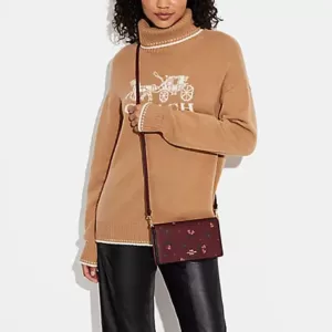 Coach Anna Foldover Clutch Crossbody With Holiday Bells Print Black Multi