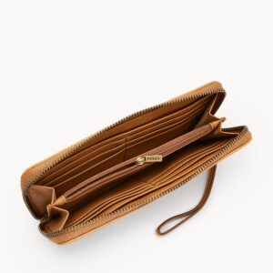 fossil Jori RFID Zip Clutch Brown Multi
