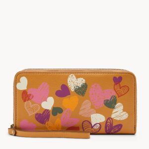 fossil Jori RFID Zip Clutch Brown Multi