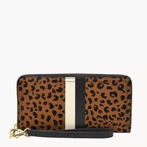 Fossil Logan RFID Zip Around Clutch Cheetah
