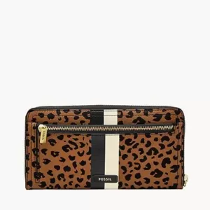 Fossil Logan RFID Zip Around Clutch Cheetah