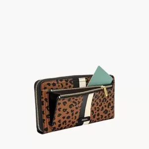Fossil Logan RFID Zip Around Clutch Cheetah