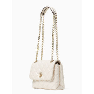 kate spade natalia quilted crinkle patent leather small flap crossbody parchment