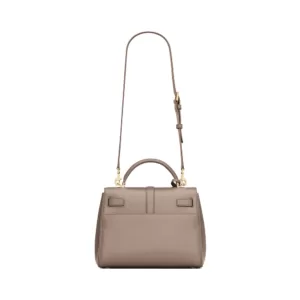Saint Laurent Le Fermoir Small Top Handle Bag in Shiny Leather Taupe
