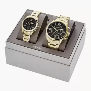 Fossil His and Her Chronograph Gold-Tone Stainless Steel Watch Gift Set