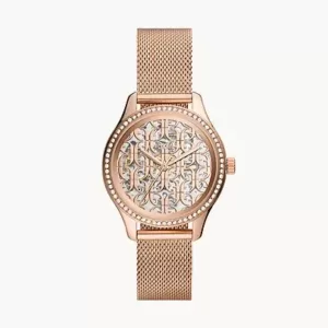 Fossil Rye Automatic Rose Gold-Tone Stainless Steel Mesh Watch