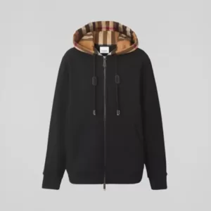 Burberry Check Hood Cotton Hooded Top Black