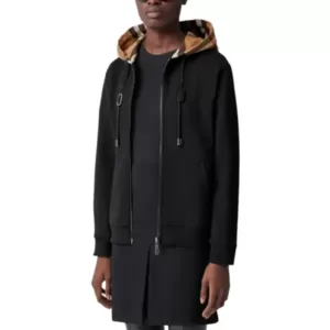 Burberry Check Hood Cotton Hooded Top Black