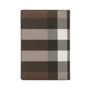 Burberry Check and Leather Passport Holder Dark Birch Brown