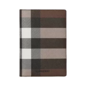 Burberry Check and Leather Passport Holder Dark Birch Brown
