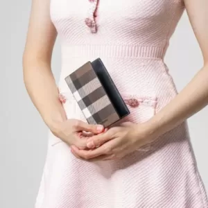 Burberry Check and Leather Passport Holder Dark Birch Brown