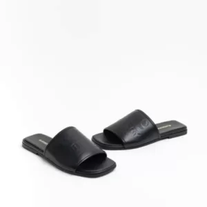 Burberry Label Embossed Leather Slides Black