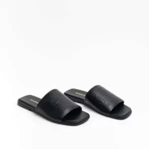 Burberry Label Embossed Leather Slides Black