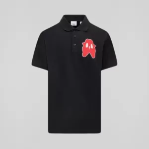 Monster Graphic Cotton Piqué Oversized Polo Shirt Navy