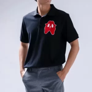 Monster Graphic Cotton Piqué Oversized Polo Shirt Navy