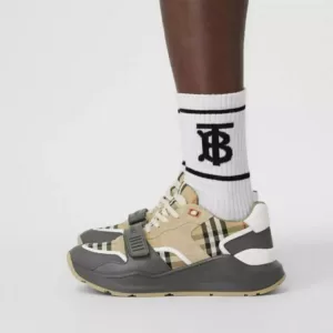 Burberry Vintage Check Suede and Leather Sneakers Men Grey Archive Beige