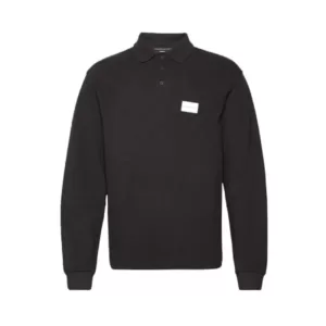Calvin Klein Jeans Shrunken Badge Waffle Long Sleeved Polo Shirt Black